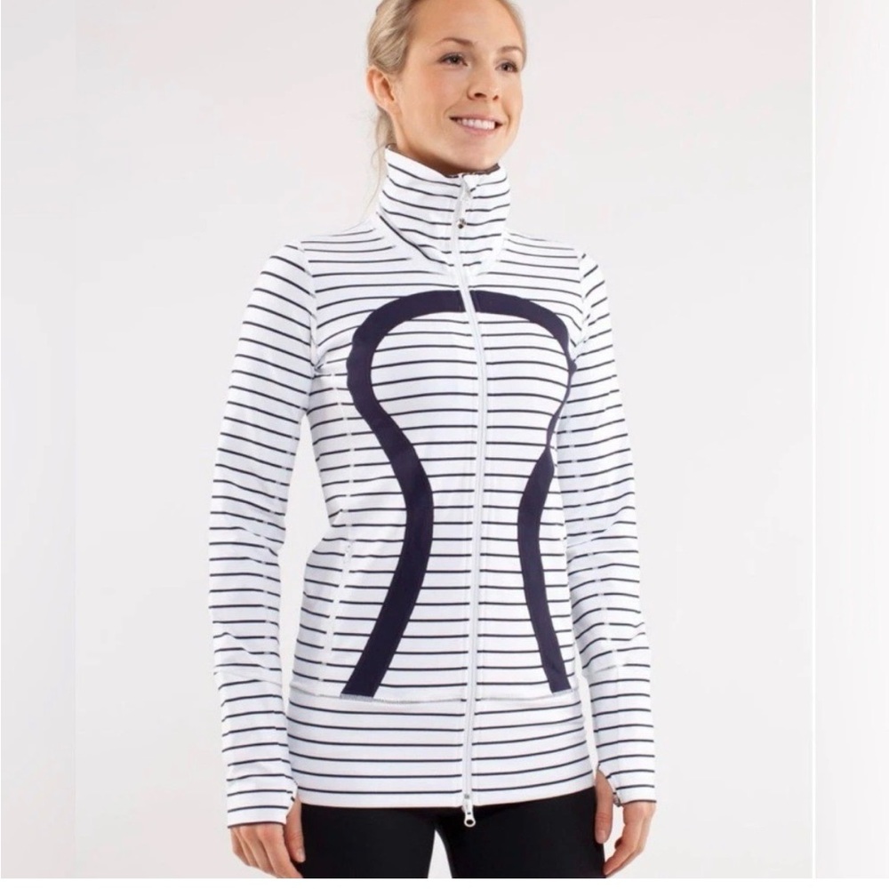 Lululemon Stride Jacket Quiet Stripe‎ White Deep Indigo Size 6